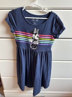 Disney Jumping Beans Girls' Navy Minnie Mouse Rainbow Stripe Skater Dress